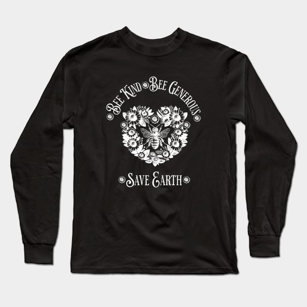Floral Heart with Bee and quote ispirational, Save Earth, monocolor, motivational, save the bee Long Sleeve T-Shirt by Collagedream